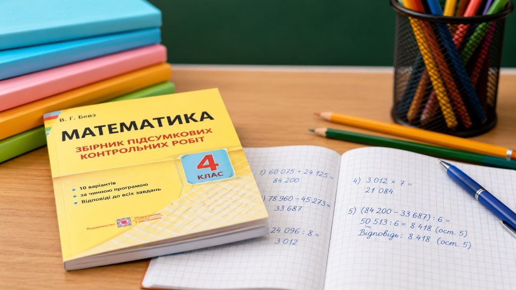 Як влаштований збірник підсумкових контрольних з математики для 4 класу Валентини Бевз: звʼязок із підручником, розбір типових завдань і на що звернути увагу батькам.