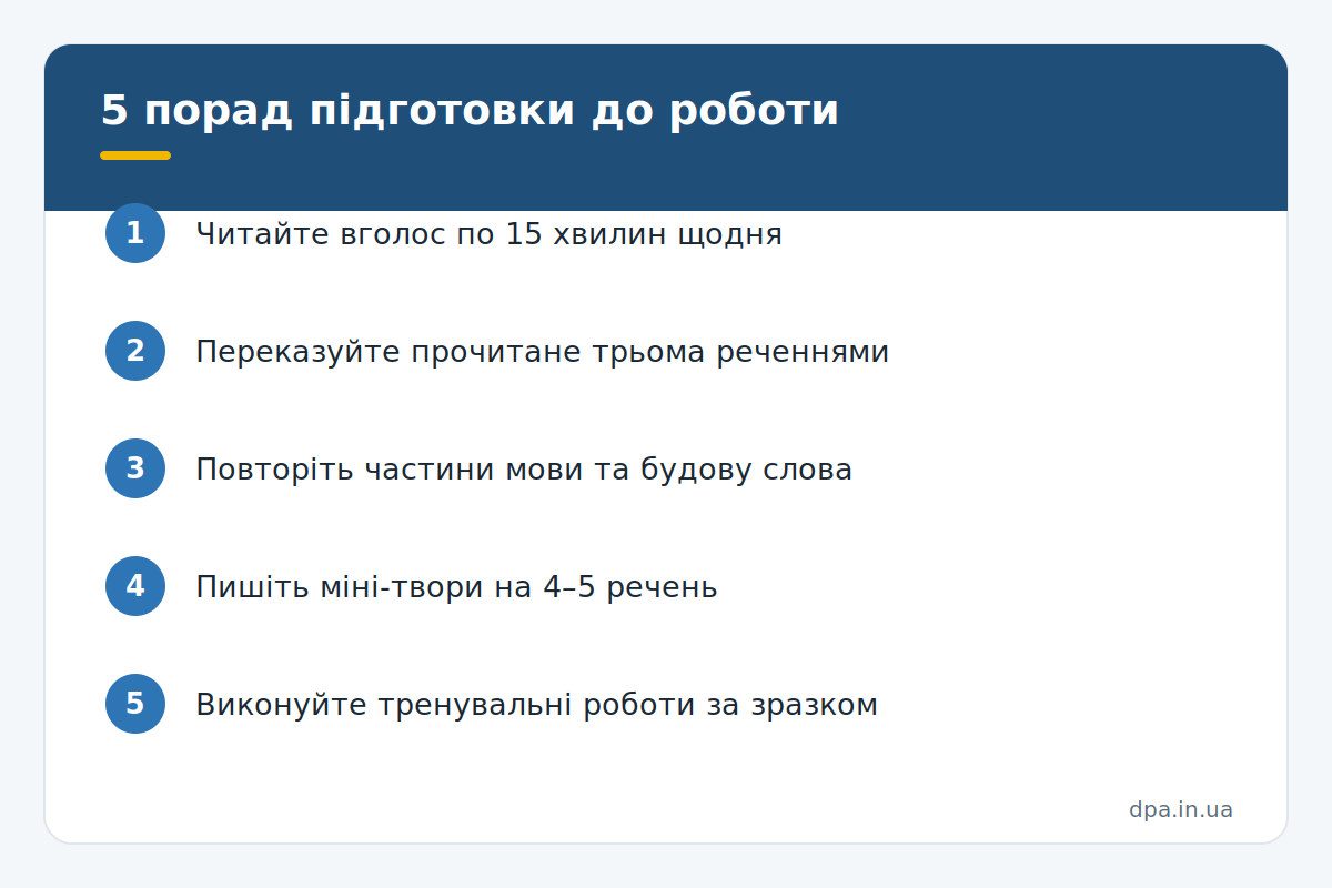 Інфографіка: пʼять порад підготовки до інтегрованої роботи у 4 класі